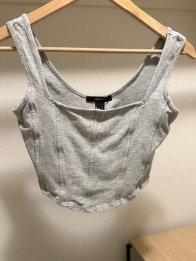Forever 21 Light Gray Ribbed Scoop Neck Cropped Tank